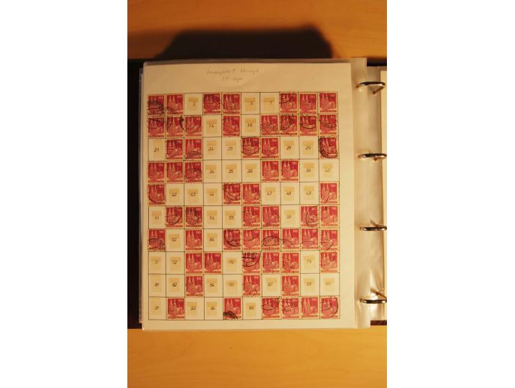 1948, Bauten Spezial-Posten mit angefangenen Plattierungen, Retuschen, Zähnungsvarianten etc., dazu Einsteckbuch mit postfris