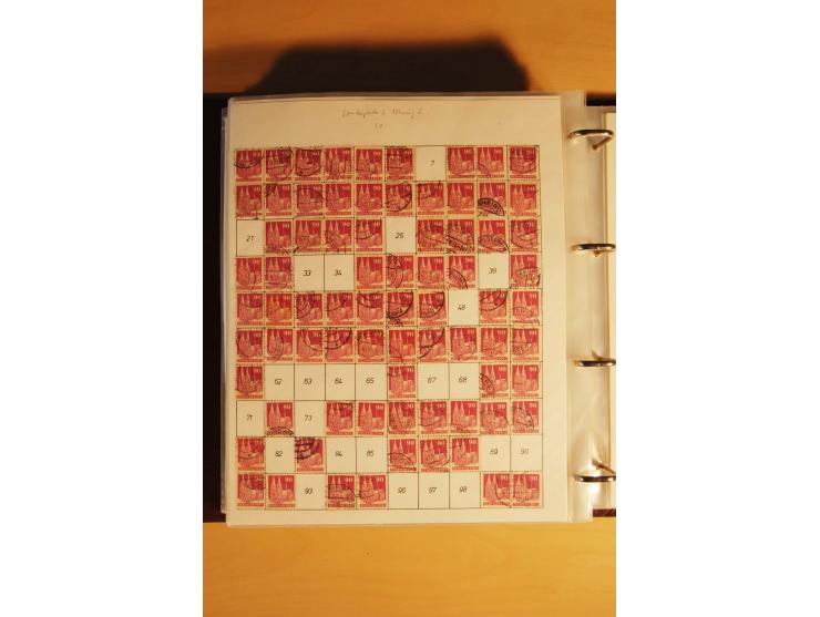 1948, Bauten Spezial-Posten mit angefangenen Plattierungen, Retuschen, Zähnungsvarianten etc., dazu Einsteckbuch mit postfris