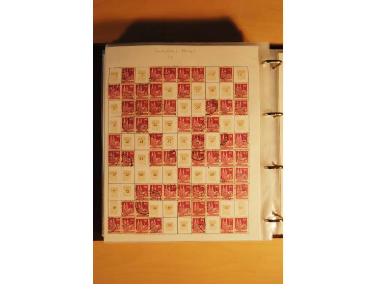 1948, Bauten Spezial-Posten mit angefangenen Plattierungen, Retuschen, Zähnungsvarianten etc., dazu Einsteckbuch mit postfris