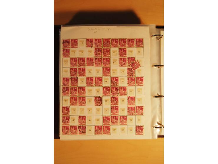 1948, Bauten Spezial-Posten mit angefangenen Plattierungen, Retuschen, Zähnungsvarianten etc., dazu Einsteckbuch mit postfris