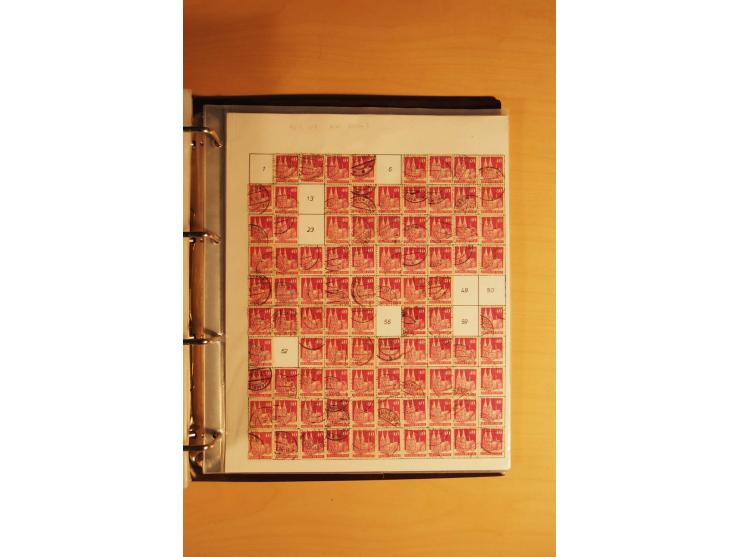 1948, Bauten Spezial-Posten mit angefangenen Plattierungen, Retuschen, Zähnungsvarianten etc., dazu Einsteckbuch mit postfris