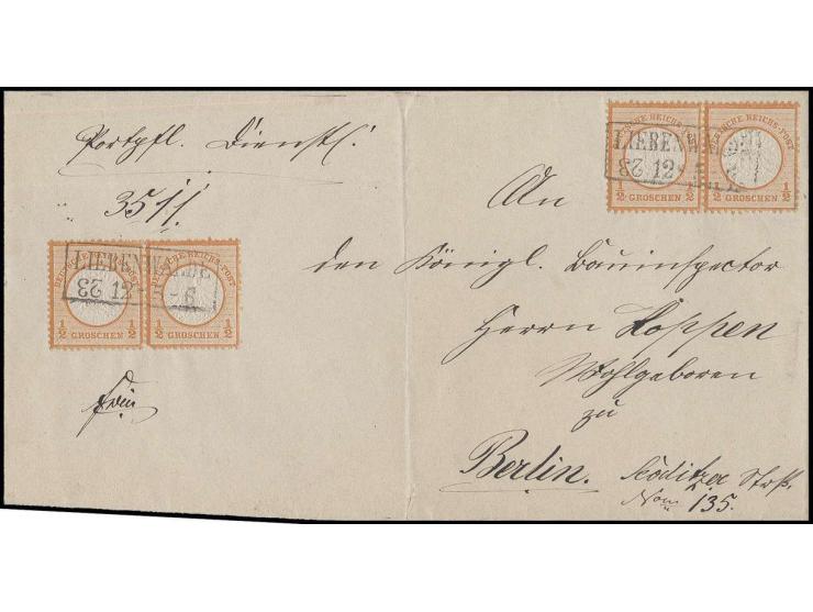  ½ Gr. orange, zwei waagerechte Paare, je gut gezähnt und zentriert, mit klarer doppelter, um ca. 1,6mm nach rechts versetzte