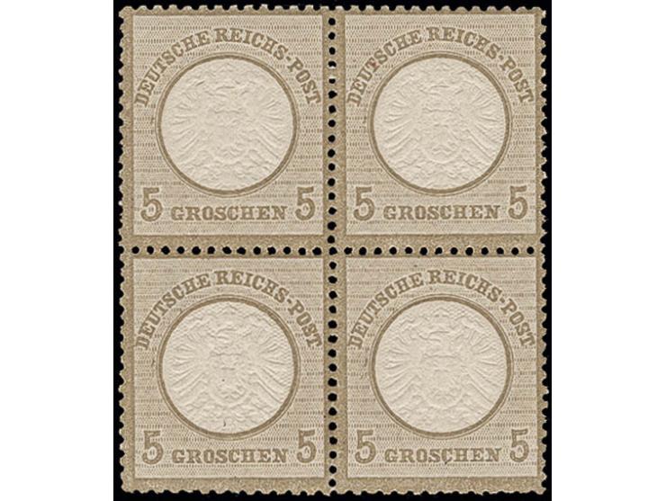 5 Gr. ockerbraun im ungebrauchten 4er-Block, untere Marken postfrisch, Pracht, Befund Hennies BPP