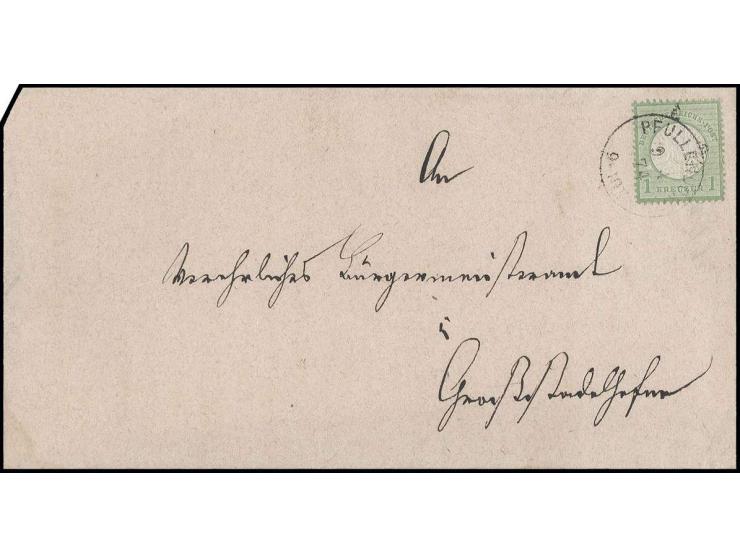 1 Kr. grün mit deutlicher Doppelprägung, farbfrisch, gut geprägt und sehr gut gezähnt mit klarem EKr. "PFULLENDORF 9 4 74" au