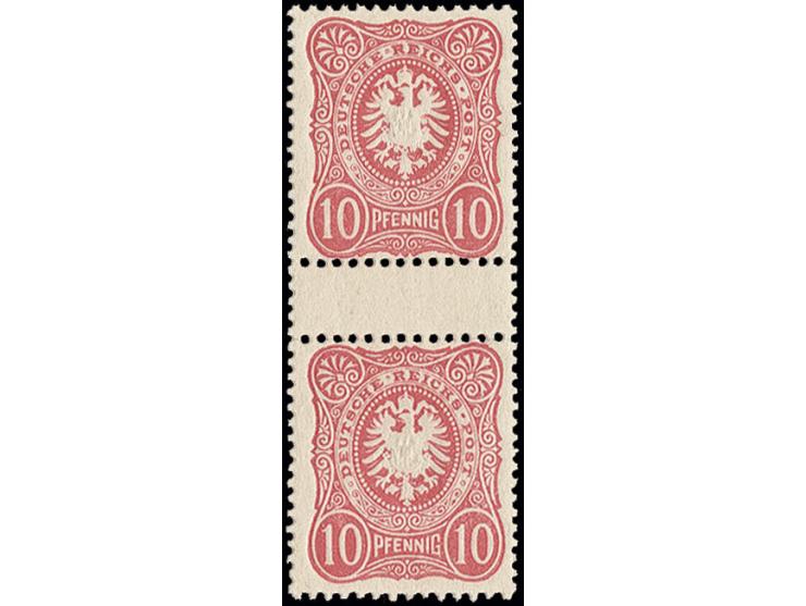 1880, Pfennig: 10 Pfg. lebhaftkarmin im senkrechten Zwischenstegpaar, postfrisch, Pracht, Fotobefund Wiegand BPP (Mi. 500,-)