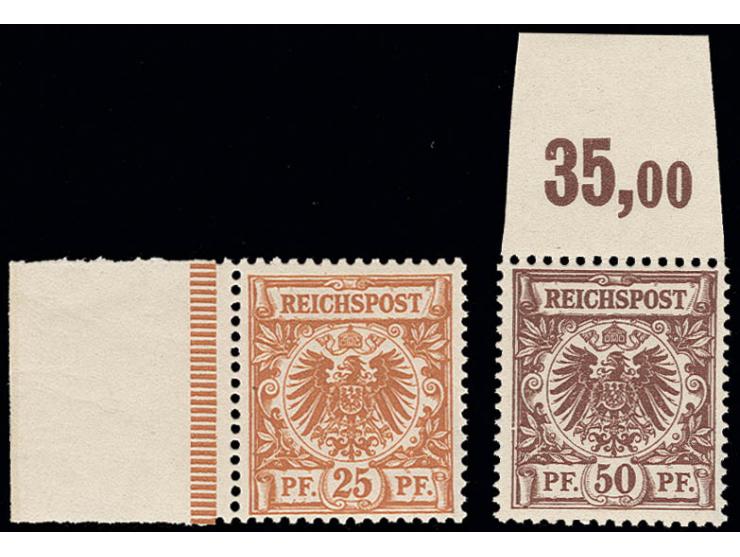 25 Pfg. dunkelorange, postfrisch mit linkem Bogenrand mit Strichelleiste, Pracht, sign. Zenker BPP, dazu 50 Pfg. lebhaftrötli