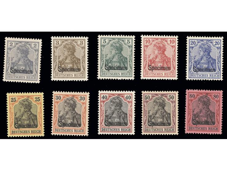1905/13, Friedensdruck: 2-80 Pfg., bis auf 60 Pfg. kpl. mit jeweils Aufdruck "Specimen" postfrisch, Kabinett, Fotoattest Jäsc