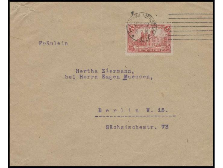 1920, 1 M. rot mit Maschinenstempel von "BERLIN-WILMERSDORF 30.9.22" als portogerechte Einzelfrankatur auf Ortsbrief, Umschla