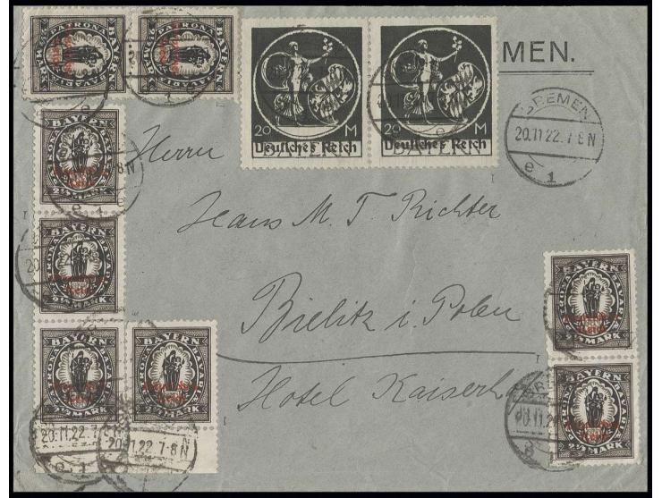 2½ M. Steindruck im senkrechten Paar in Mischfrankatur mit Buchdruck 2 1/2 M. (6 Stück in Einheiten) und waagerechtem Paar 20