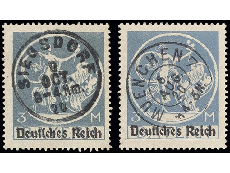 3 M. mit Plattenfehler VII bzw. VIII, je zentrisch gestempelt, Pracht, 2 Fotokurzbefunde Winkler BPP (Mi. 400,-)