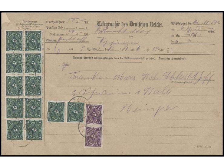 Arbeiter und Ziffern mit Wz. Waffeln: 4 M. (12) und senkrechtes Paar 2 M. mit Stempel "KLUSE 5.12.22" für die Mindestgebühr v