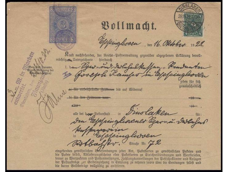 4 M. mit Stempel "DINSLAKEN 28.10.22" als Behandlungsgebühr auf kpl. Vollmacht des Eppinghovener Spar- und Dahrlehenskassenve
