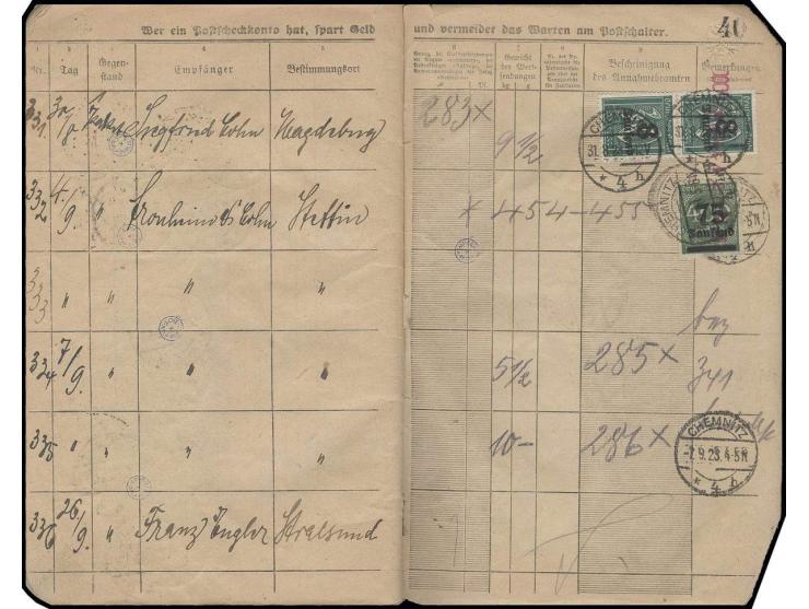 Hochinflation: 1923, kpl. Posteinlieferungs-Buch aus Chemnitz mit fast 40 frankierten Seiten ab 18.1.23 bis 26.9.23, dabei ei