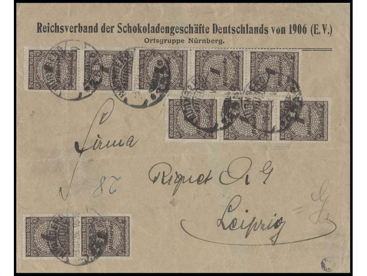 1 Mrd. M. schwarzbraun, 20 Stück in Einheiten mit "NÜRNBERG 3.12.23" vorder- und rückseitig auf Brief nach Leipzig, einige We