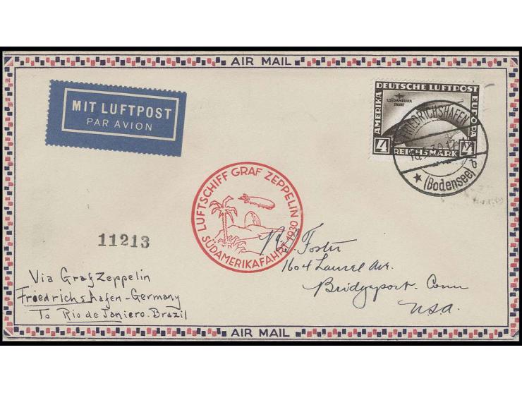 4 M. mit Stempel "FRIEDRICHSHAFEN" auf Brief bis Rio, Kabinett (Mi. 600,-)