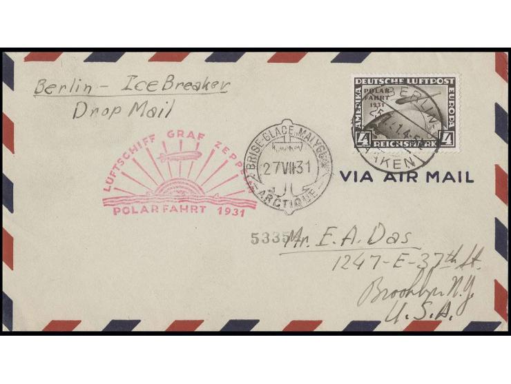 4 M. mit Stempel "BERLIN-STAAKEN 25.7.31" auf Zeppelin-Brief  der Polarfahrt bis Malygin (Sieger 119 H), Kabinett (Mi. 1100,-