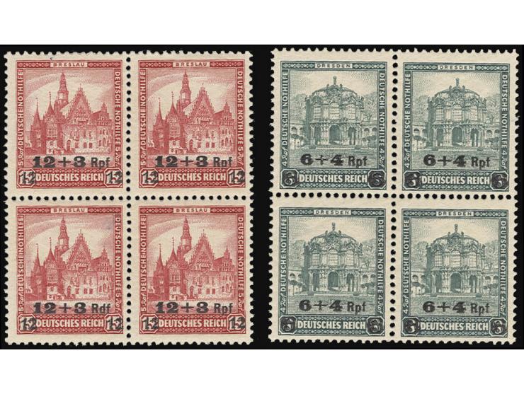 1932, Nothilfe 12 Pfg. mit dem seltenen Aufdruckfehler "Rdf", postfrisch innerhalb eines 4er-Blocks mit 3 Normalwerten (die 2