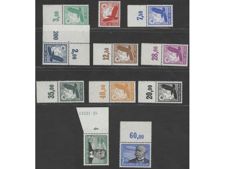 1934, Flugpost mit waagerechter Gummiriffelung: 5 Pfg.-2 M. kpl., bis auf 10 Pfg. alle vom Bogenrand, 2 M. mit vollständiger 