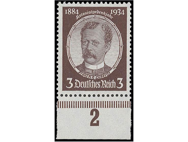 Kolonialforscher, 3 Pfg. lilabraun/dunkellilabraun, postfrisch mit Unterrand, Luxus, Fotoattest H.-D. Schlegel BPP (2011) (Mi