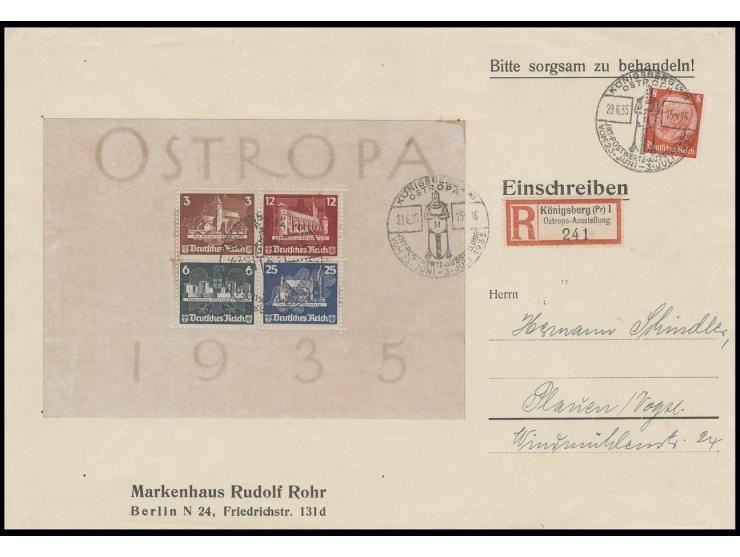 dito, mit Sonderstempel vom 29.6. und Zusatzfrankatur auf portogerechtem R-Brief nach Plauen mit Ankunftsstempel, Pracht (Mi.