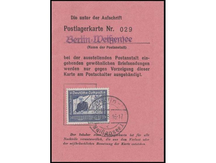 1938, Graf Zeppelin 25 Pfg. mit Stempel "Berlin-Weißensee 1 29.9." auf Postlagerkarte, ausgestellt für 4 Wochen, gute Erhaltu
