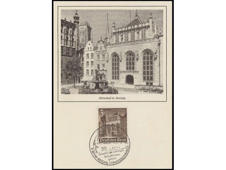 1940, WHW Bauwerke 3-40 Pfg. kpl. jeweils auf Maximumkarte mit jeweils zum Bildmotiv passenden Stempeln, Kabinett
