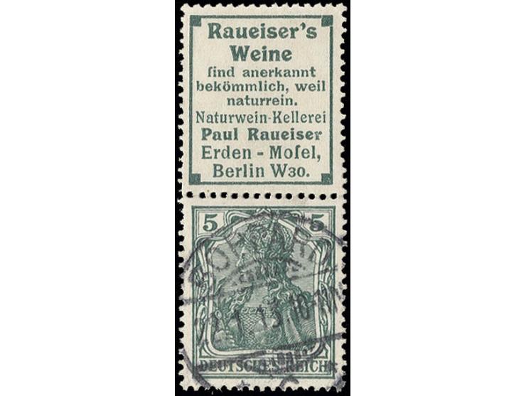 "Raueiser's Weine"+5 Pfg., sauber gestempelt "BOPPARD 21.1.13", Kabinett (Mi. 850,-)