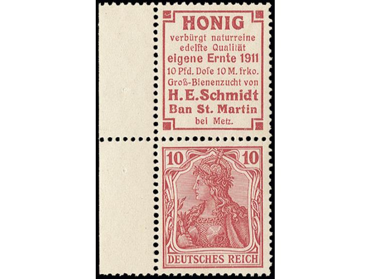 "Honig Schmidt"+10 Pfg., postfrisches linkes Randstück, Kabinett (Mi. 1.600,-)