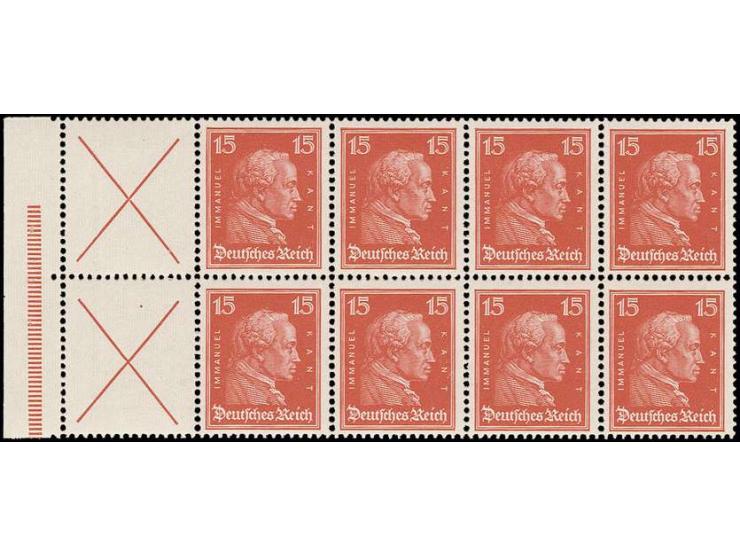 1927, Heftchenblatt Kant 15 Pfg. oben mit kurzer Strichleiste, postfrisch, Kabinett (Mi. 2.800,-)