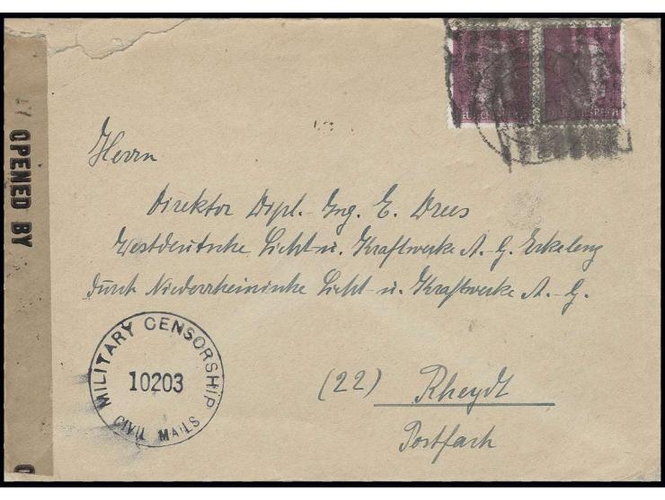 Überroller: 1945, Hitler 6 Pfg. (2) geschwärzt auf Brief von "ILMENAU 22.2.45" nach Rheydt mit US-Zensur (10203 + Verschluß),