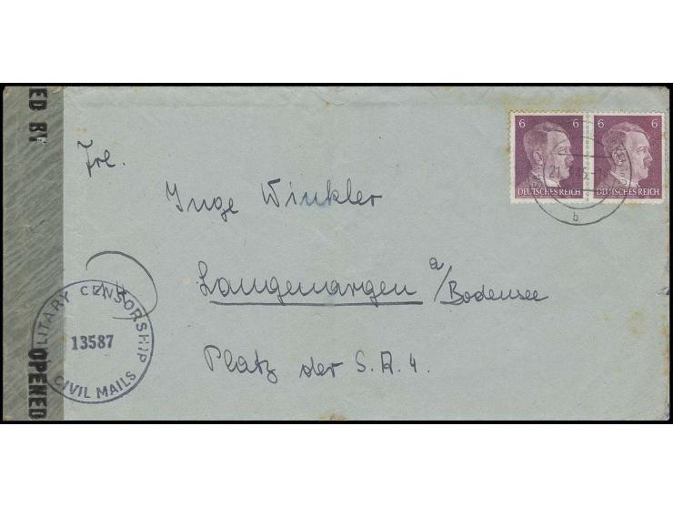 Hitler 6 Pfg. (2) auf Brief (mit interessantem Inhalt) vom "SANKT MAREIN (PICKELBACH) 21.3.45" nach Langenargen am Bodensee m