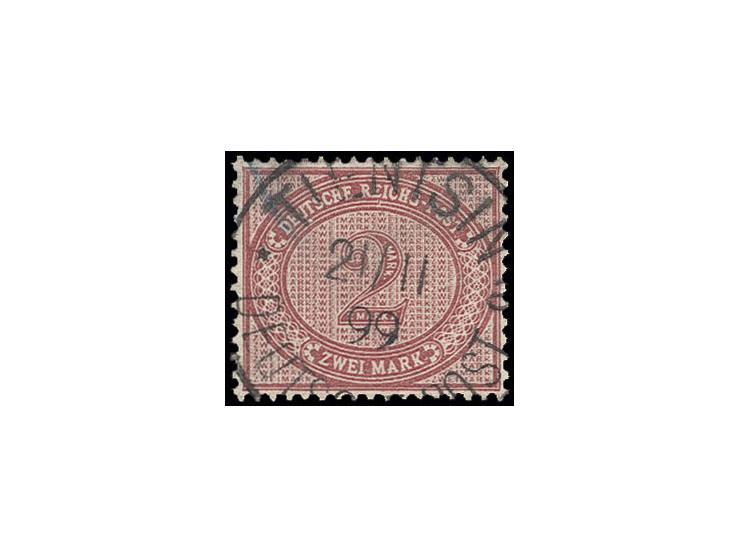Vorläufer: 2 M. dunkelrotkarmin (linke obere Ecke korrigiert) mit zentrischem Stempel "TIENTSIN a 21.11.99" (Dr. Steuer 12-fa