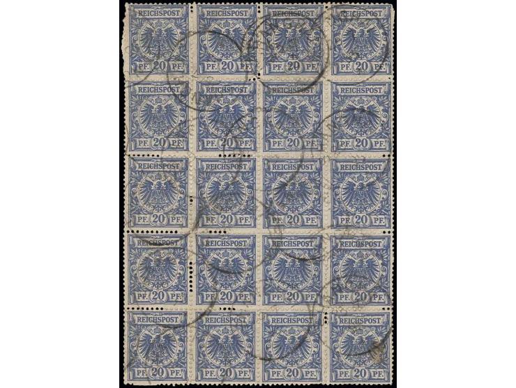 20 Pfg. violettultramarin im extrem seltenen 20er-Block (Zähnung teils mit Falz gestützt), gestempelt "SHANGHAI 25.7.95", ein