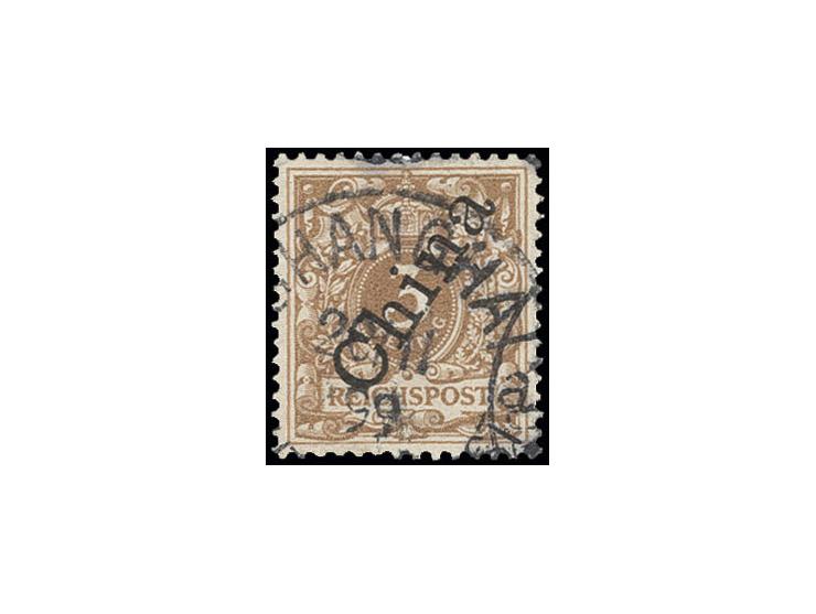 1898, Steilaufdruck: 3 Pfg. hellocker mit Plattenfehler "Bruch in der Bandrolle", gestempelt "SHANGHAI a 20.11.99", geringfüg