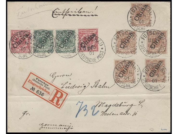 5 pf auf 10 Pfg. mit Zufrankatur portogerecht auf R-Brief von "FUTSCHAU 11/6 01" nach Magdeburg mit Ankunftsstempel; Umschlag