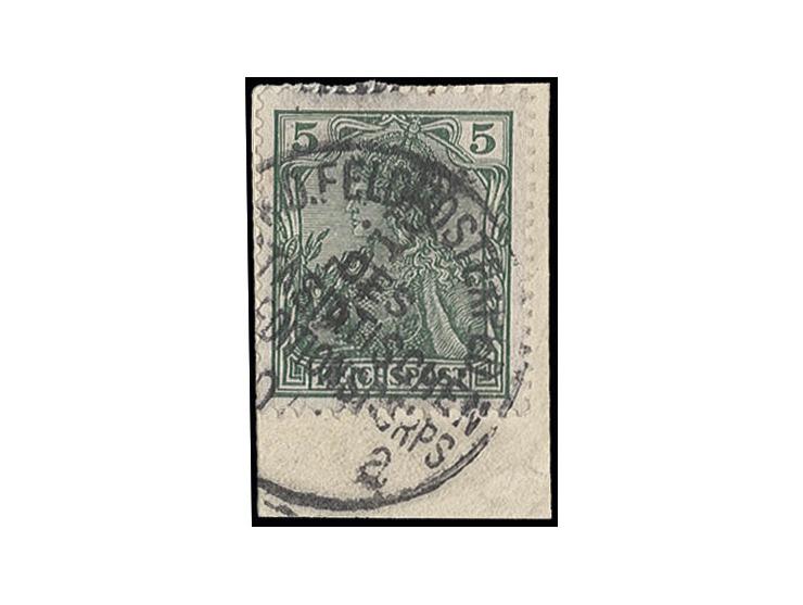 5 Pfg. mit Feldpoststempel (Sorte I) auf Briefstück, Kabinett, u.a. sign. Jakubek (Mi. 450,-)