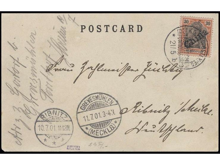  30 Pfg. mit sauberem Stempel "K.D. FELDPOSTEXPED. DES OSTASIATISCHEN EXPEDITIONSCORPS 21/5" auf sehr dekorativer Ansichtskar