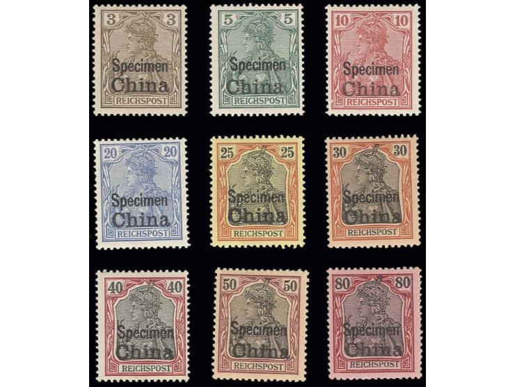  1901, Reichspost 3-80 Pfg., mit Aufdruck "Specimen", sauber ungebraucht, Kabinett