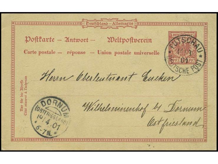 GANZSACHEN: 1901, Antwort-Karte Krone/Adler 10 Pfg. mit Stempel "FUTSCHAU DP 14.3.01", mit interessantem Text des Leiters der