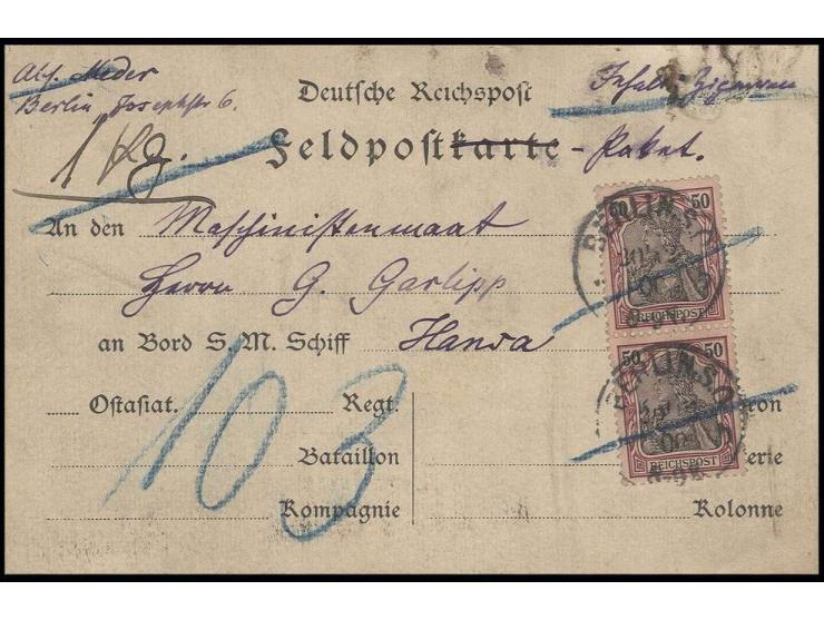 DIVERSES: 1900, Germania 50 Pfg. im senkrechten Paar mit Stempel "BERLIN 30.12.00" und zusätzlicher Blaustift-Entwertung als 