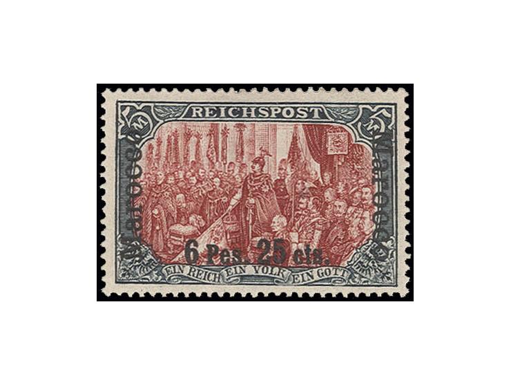 6 Pes. 25 Cts. in Type II mit Plattenfehler "C von Reichspost oben rechts gebrochen", ungebraucht und bis auf eine kleine Gum