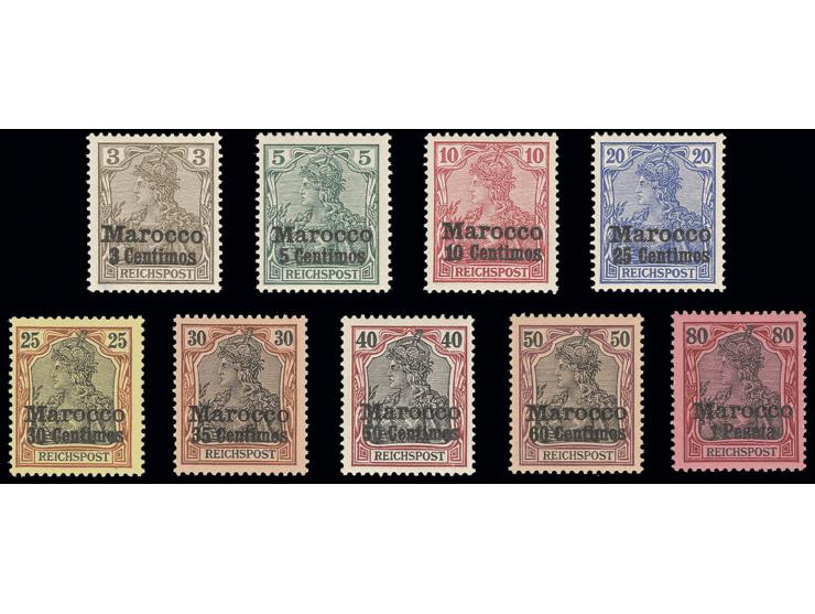 1900, Reichspost  3 Cts. -  1 Pes., postfrisch, bzw. 10 Cts. sauber entfalzt, 25 und 30 Cts. leicht oxidiert, sonst in guter 