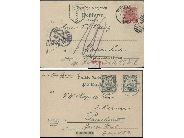 GANZSACHEN: 1900, Doppelkarte 5 Pfg. mit Zufrankatur 5 Pfg. von "MATUPI 25.7.04" mit Grußtext nach Sydney, Antwortteil anhäng