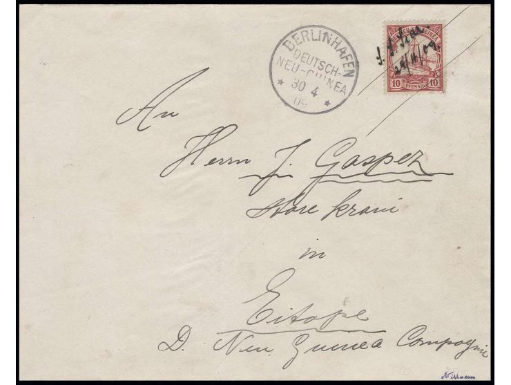 "S.S.Siar 29.4.09", handschriftliche Entwertung übergehend auf Brief mit Kaiseryacht 10 Pfg. und beigesetztem Stempel "BERLIN