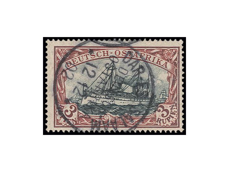 3 R. mit Mittelstück in Type I, sauber zentrisch gestempelt "DAR-ES-SALAAM 12 12 02", Kabinett, Fotoattest Steuer VÖB (Mi. 1.
