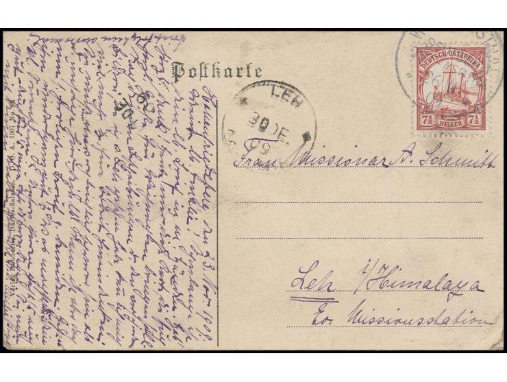 7 ½  H. mit Stempel "WILHEMSTHAL 26.11.09" auf Ansichtskarte mit viel Text (datiert Hohenfriedeberg) an die Missionsstation L