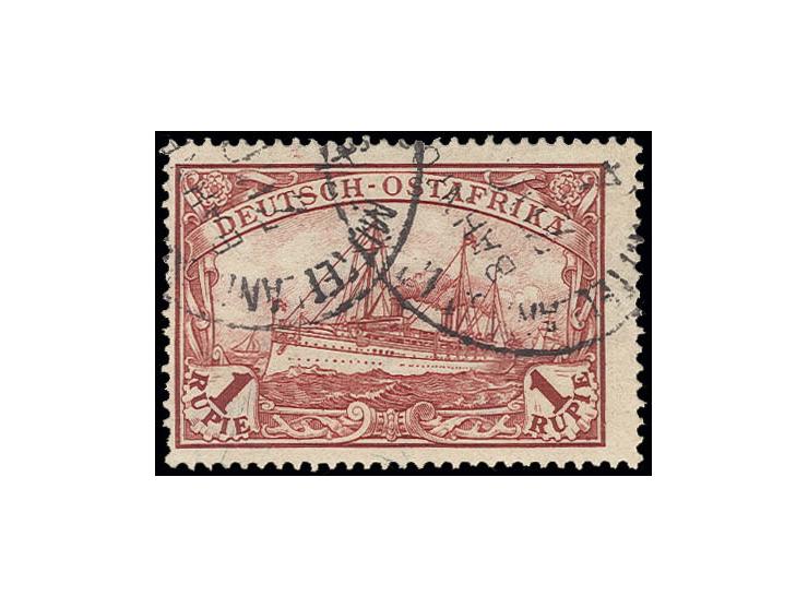 1 Rupie mit 2 Teilabschlägen des Bahnpoststempels "MITTELLANDBAHN", farbfrisch in einwandfreier Bedarfserhaltung. Von den 38 