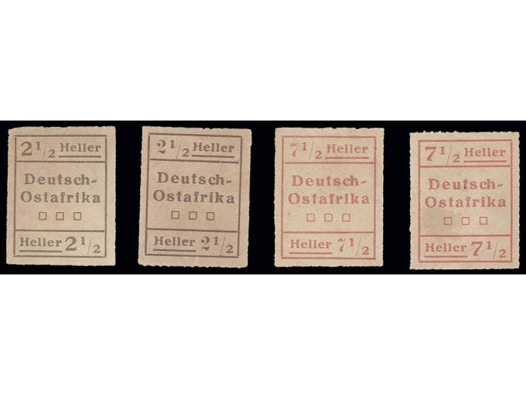 Wuga-Ausgabe: 1916, 2½ und 7½ H. je in beiden Typen, ungebraucht ohne Gummi, Pracht