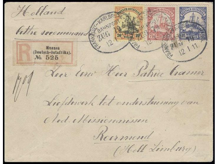 "FRANKFURT-KARLSRUHE-BASEL BAHNPOST ZUG 79  12.1.11", 3mal klar als nachträgliche Entwertung auf Einschreibe-Brief mit Kaiser