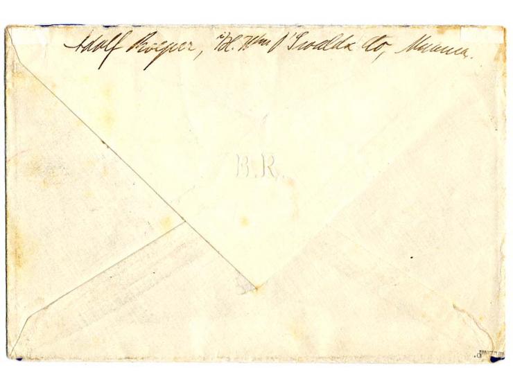 ZENSURPOST: 1915, "Zensur passiert DOA", roter Rundstempel auf Brief von "MUANSA DOA 30.8.15" mit senkrechtem Paar 7 1/2 H. u